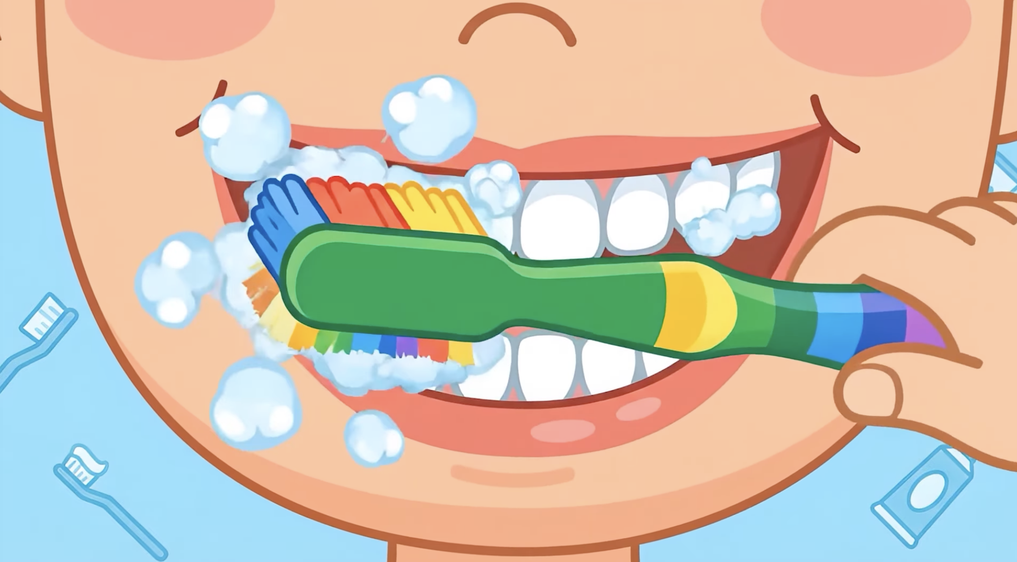A still video clip from an animation about brushing your teeth